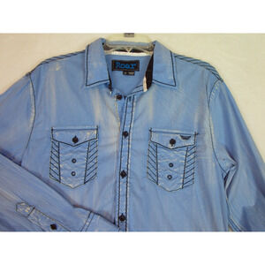 Roar Shirt Mens Medium Blue Signature Embroidered Distressed Tactfull Jr Western
